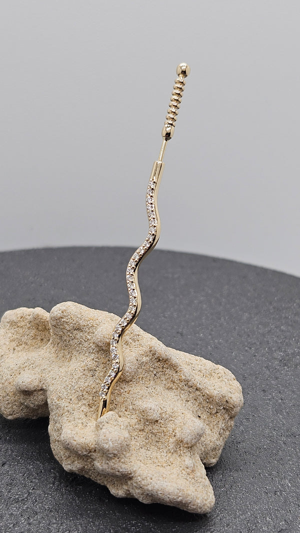 14k Gold Earlobe Snake Dangle Earring White Diamonds